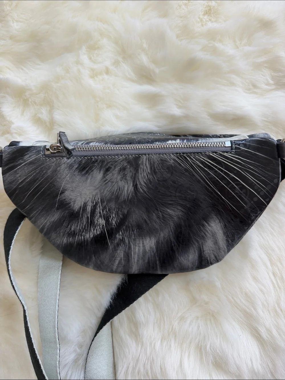 Tory Burch Black Cat Face Belt Bag with Contrast Strap